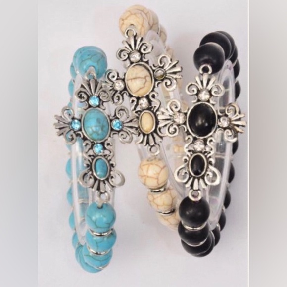 Turquoise Cross Bracelet- Semiprecious Stone NWT! - Picture 2 of 3